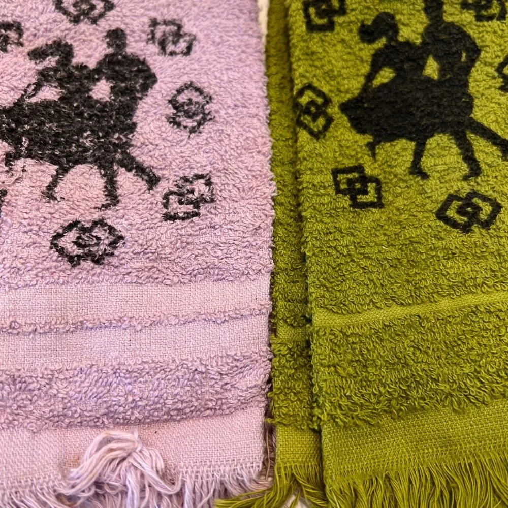 70's Funky Square Dancing Fringed Fingertip Towels - Guest Towels - Set of 5